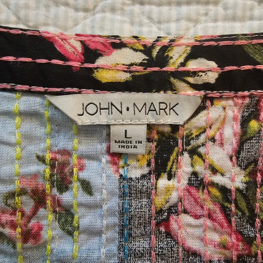 John Mark Patchwork Floral Quilted Top Size L Boh… - image 4